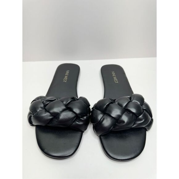 Nine West Sandals Size 6 Black Braided Strap Slip On Slides - Picture 4 of 8